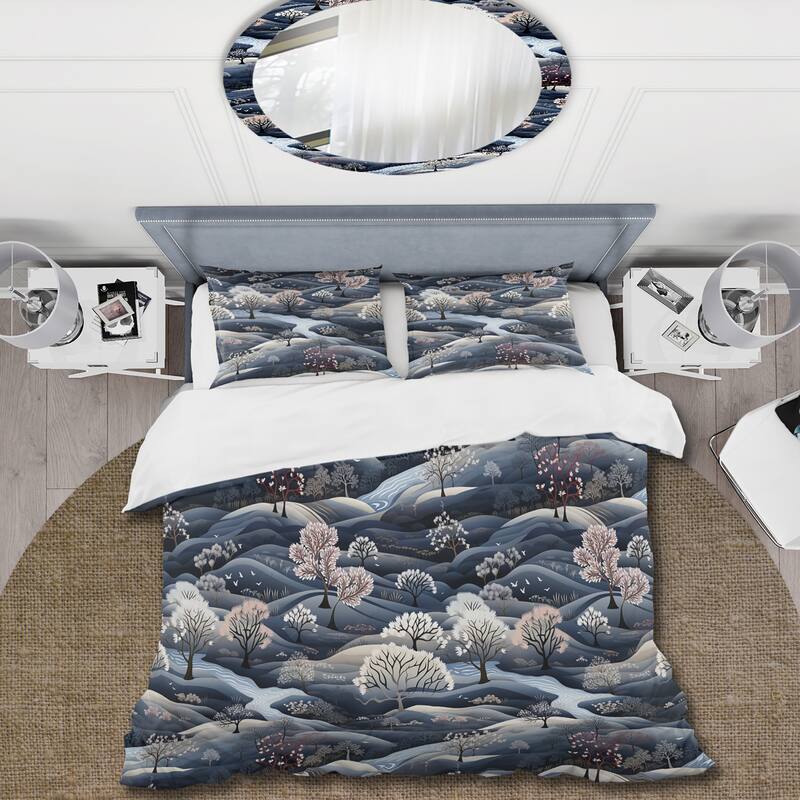 Designart "Dark Blue Scandinavian Pattern" White Cottage Bedding Set